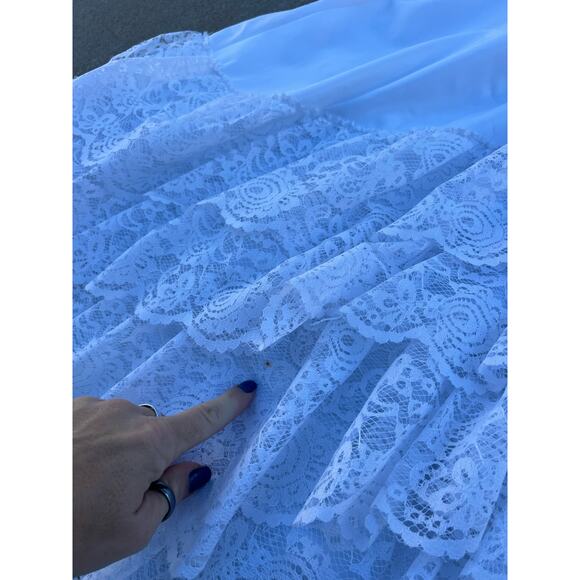 Vint. 80s Gone With The Wind Southern Belle Lace Ruffles White Purple Prom Dress - Picture 13 of 15